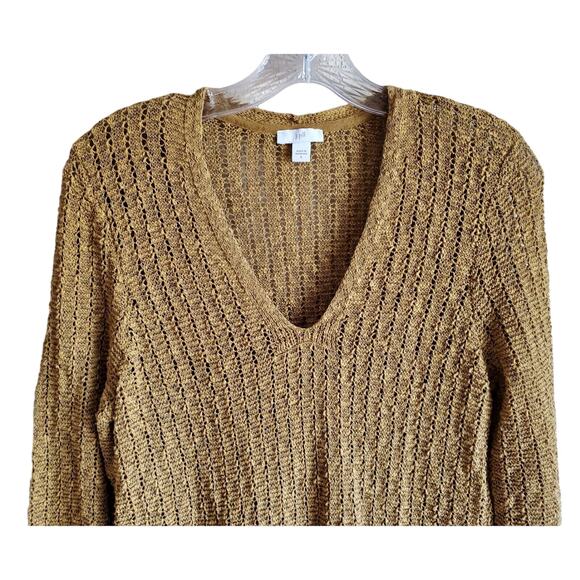 J JILL Women S Sweater Textured Open Stitch Gold Chartreuse 3/4 Sleeve Bust 34" - Picture 2 of 6